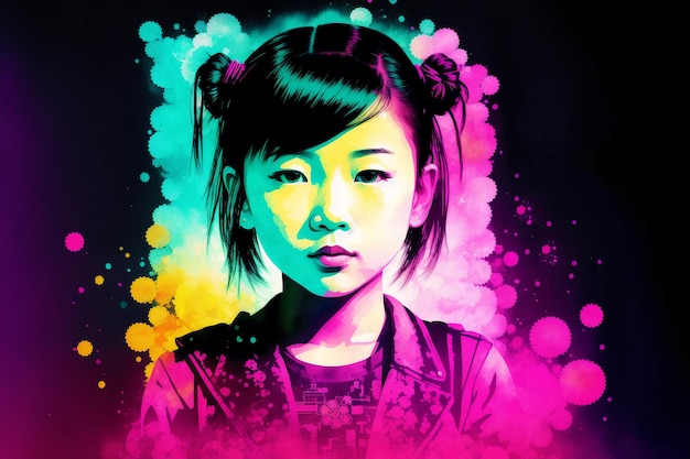 A colorful portrait of a girl with the word " on the front. "