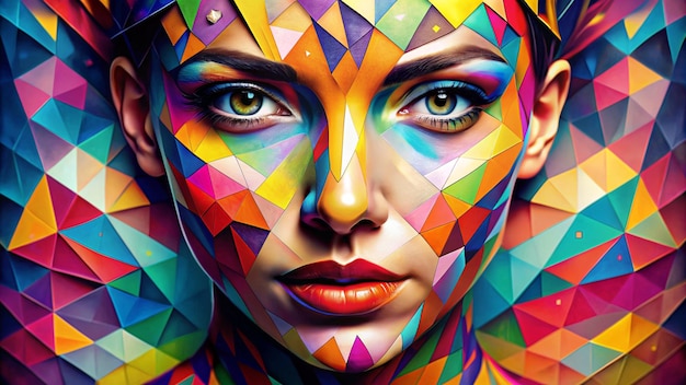 Photo a colorful portrait of a woman with a colorful face and a colorful pattern of her face