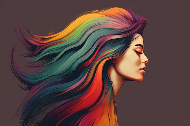 A colorful portrait of a woman with long hair