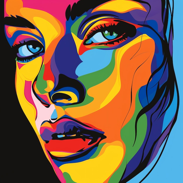 a colorful portrait of a woman with a rainbow colored face