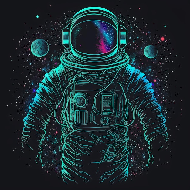 A colorful poster of an astronaut in space