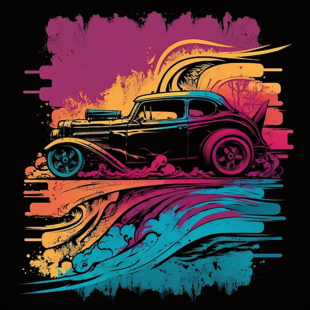 A colorful poster for a car show called hot rod.