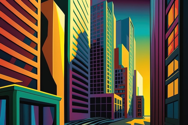 A colorful poster for a city with a building and a sign that says'city of tomorrow '