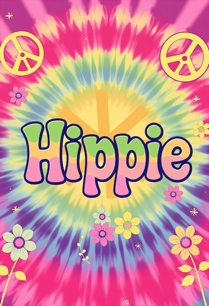 Photo a colorful poster for hippo with a circle of flowers and the word hippie