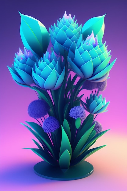 A colorful poster of proteas with a purple background.