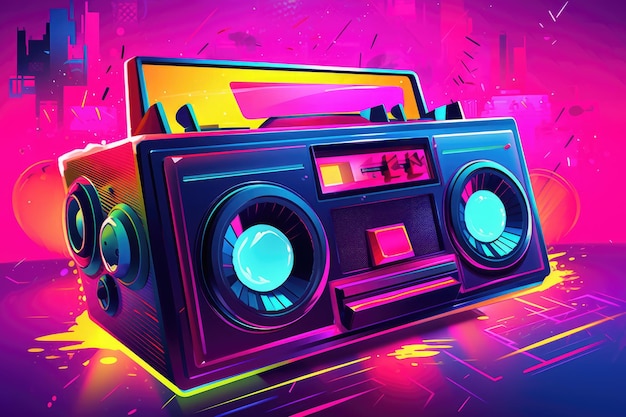 A colorful poster of a radio with the time of 8 05 on the bottom