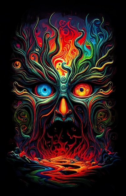 A colorful poster that says'the devil's face'on it