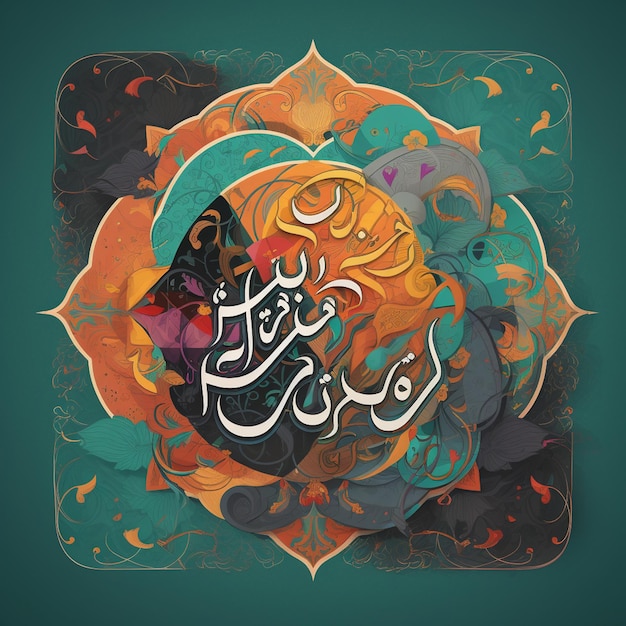 A colorful poster with arabic calligraphy and the words " ramadan ".