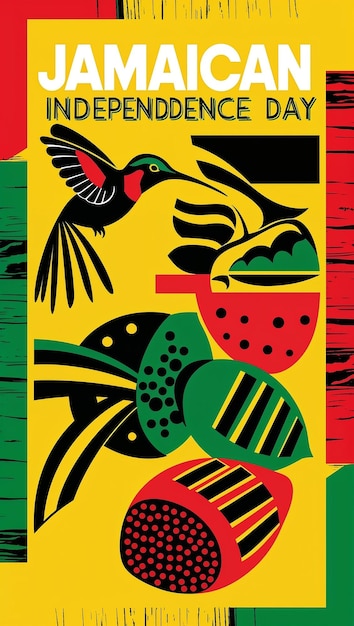 a colorful poster with a bird and a bowl of food