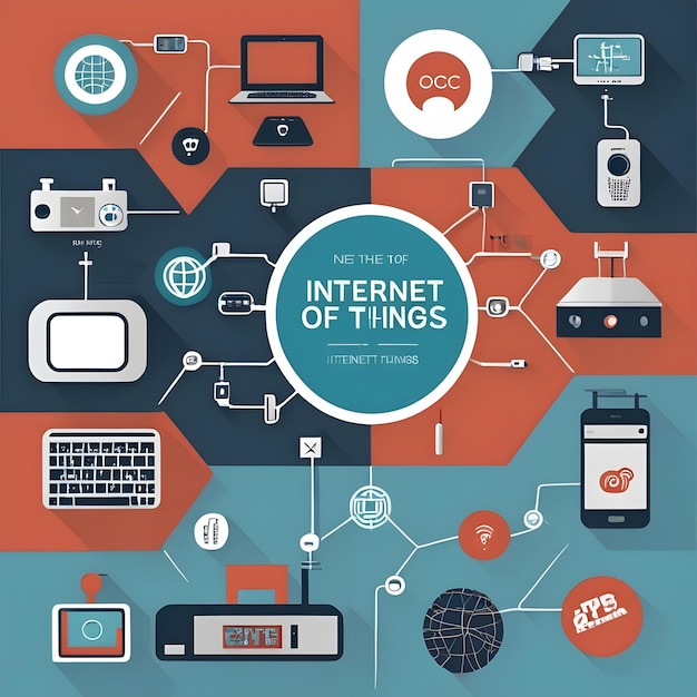 Photo a colorful poster with a blue background with a red background with the words internet of things on it