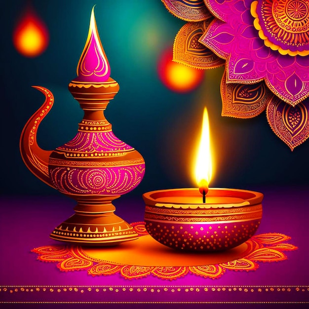 a colorful poster with a candle and a candle in the middle