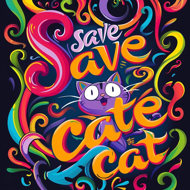 Photo a colorful poster with a cat and the words save the cat