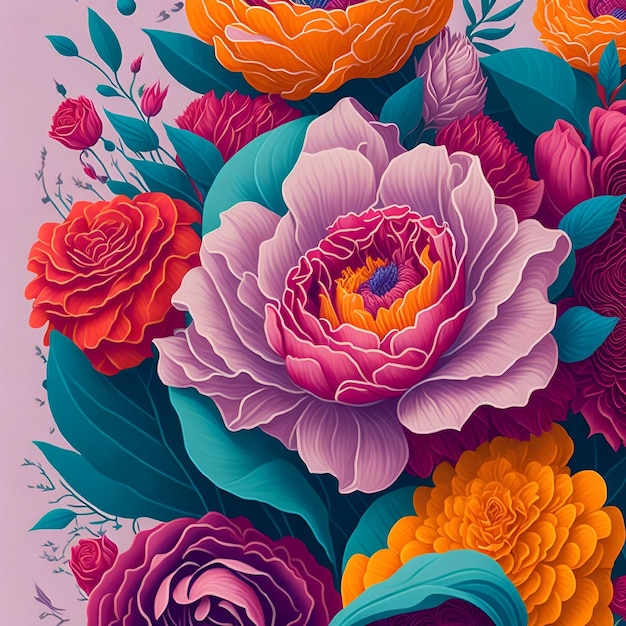 A colorful poster with a floral design on it