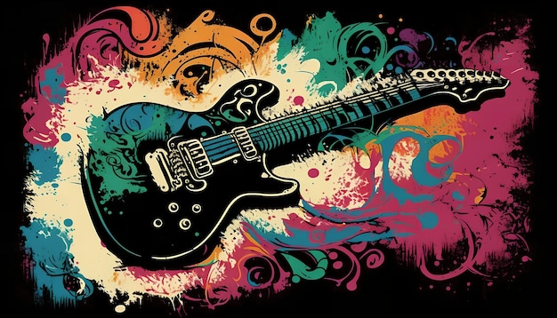 A colorful poster with a guitar on it