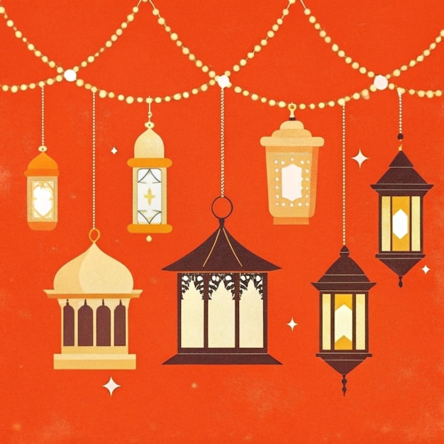 a colorful poster with lights and a lantern with a star on it