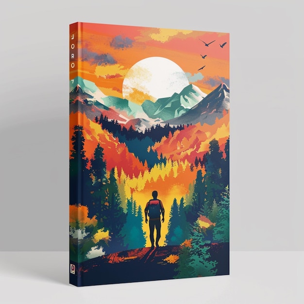 Photo a colorful poster with a man walking on the middle mountain view book cover poster design