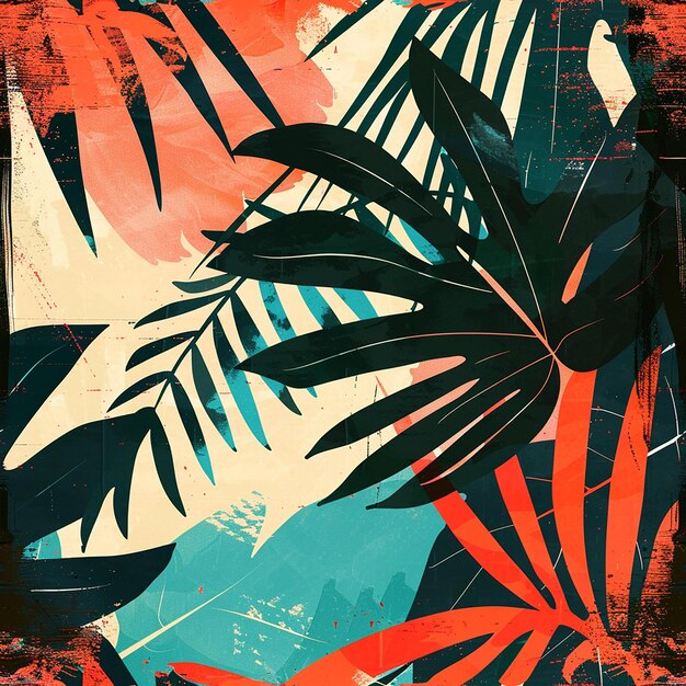 Photo a colorful poster with a palm tree and a red and blue background