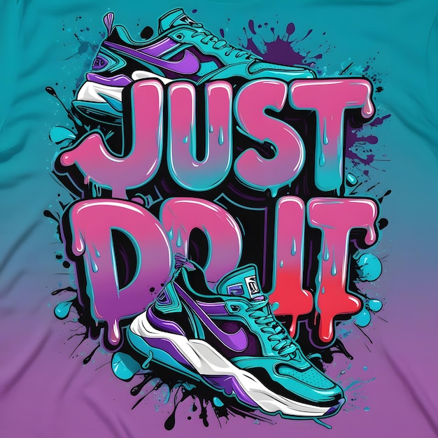 a colorful poster with a picture of a shoe that says just do it