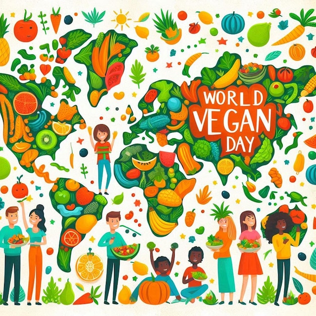 Photo a colorful poster with a picture of a world vegan day