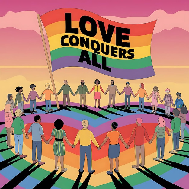 Photo a colorful poster with a rainbow flag that says love all all over it