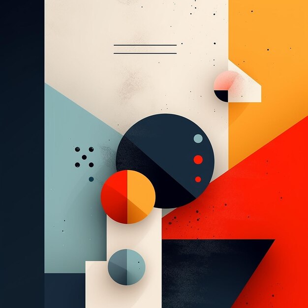 a colorful poster with a red and orange circle and a red circle