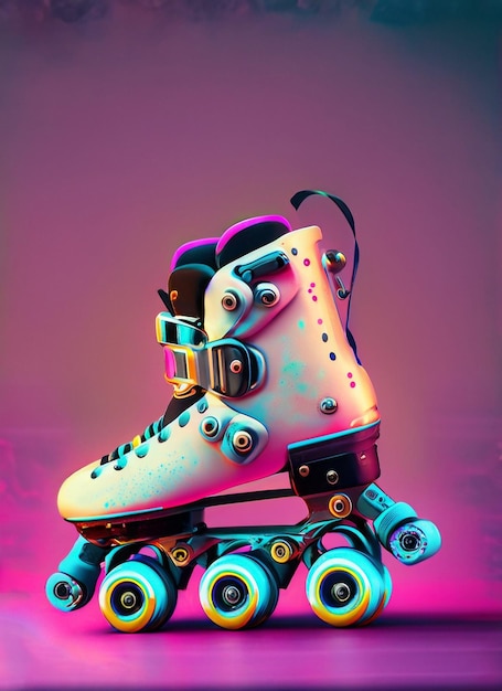 A colorful poster with a roller skate on it