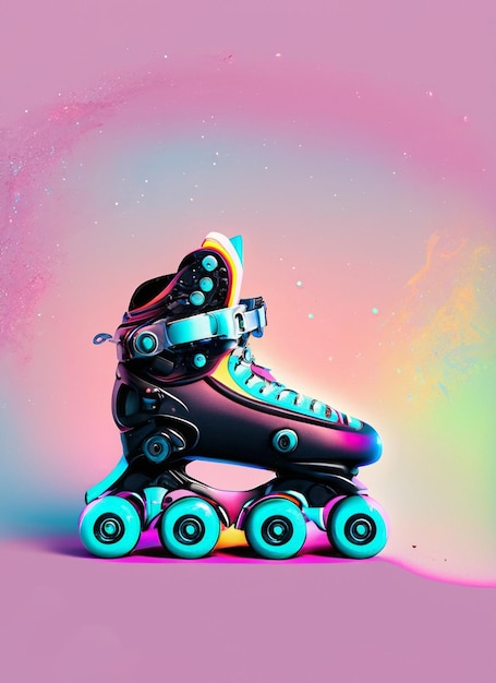 A colorful poster with a roller skate on it