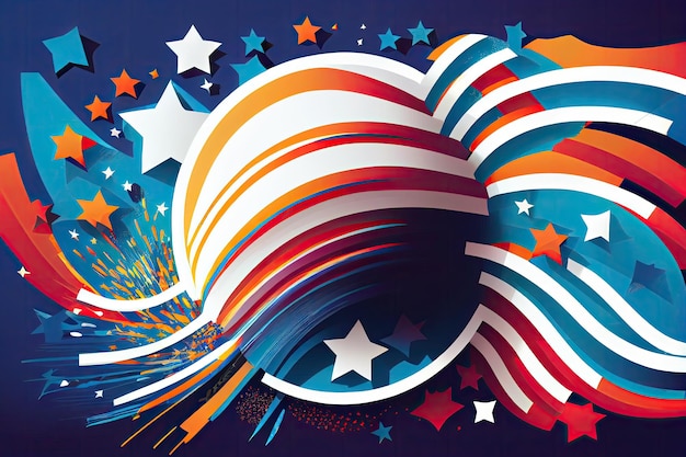 A colorful poster with stars and stripes on it