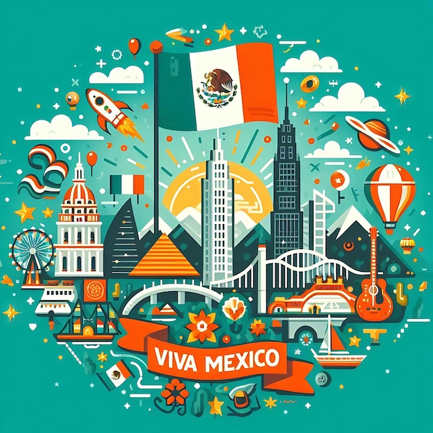 a colorful poster with the word mexico on it