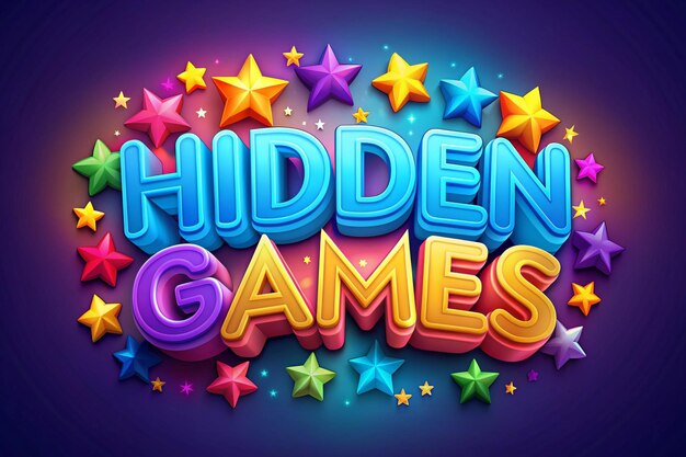 a colorful poster with the words hidden games on it