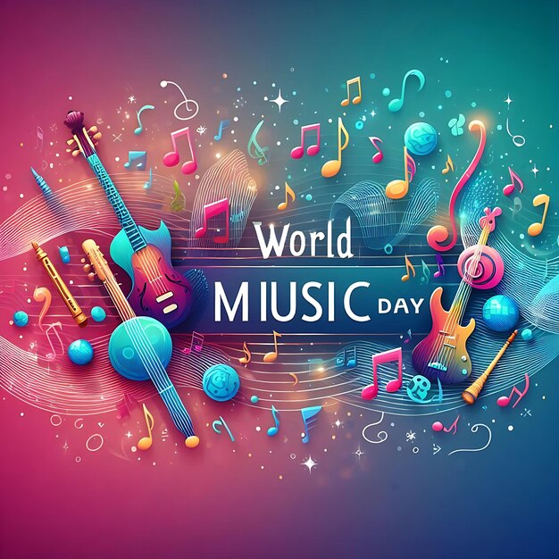 Photo a colorful poster for world music day with a colorful background