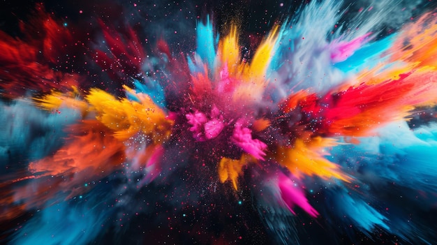 Photo colorful powder explosion on black background