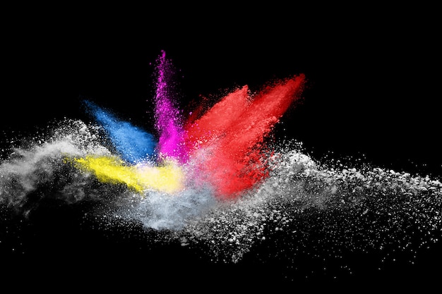 Colorful powder explosion on black background