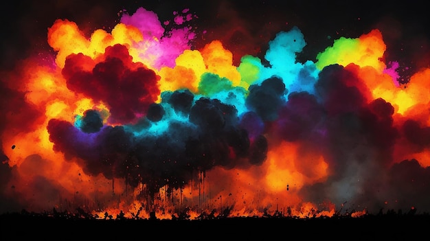 Colorful powder explosion on dark background