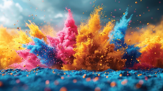 Colorful powder explosion on white background Colorful dust explode Paint Holi