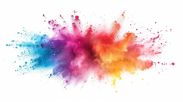 A colorful powder explosion on a white background