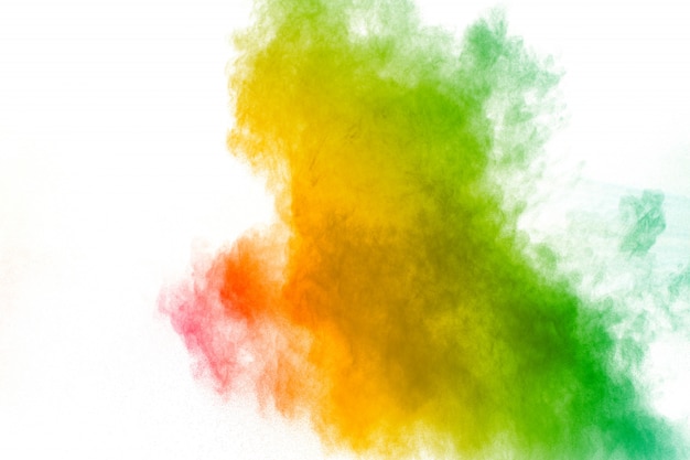 Colorful powder explosion on white background.