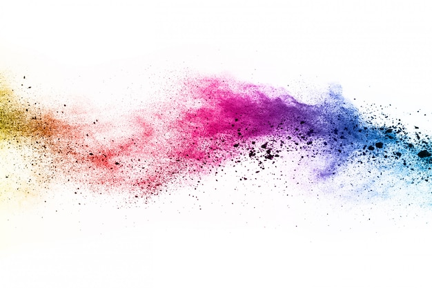 Colorful powder explosion on white background. 