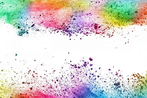 Colorful powder explosion on white.  