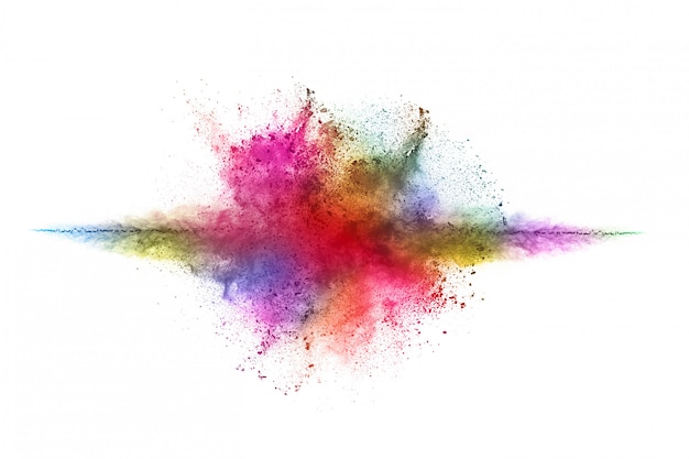 Colorful powder explosion on white.  