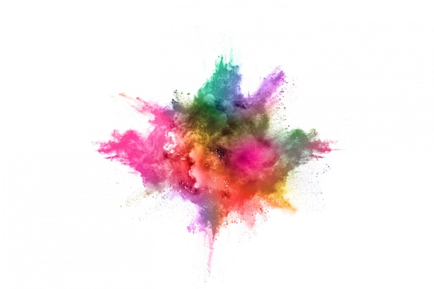 Colorful powder explosion on white.  