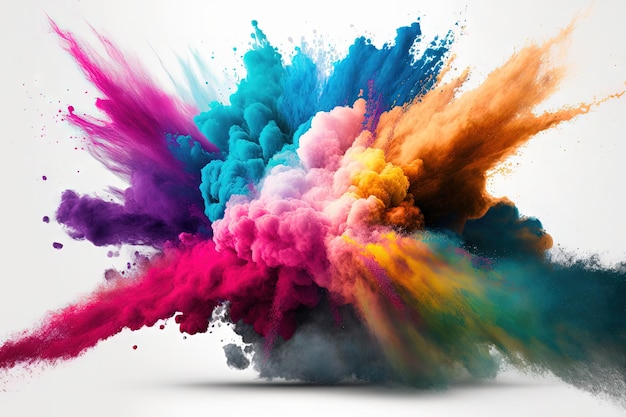 Colorful powder explosions against a white background