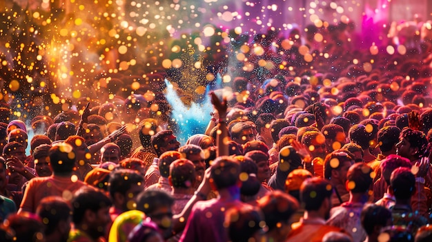 Colorful Powder Flying Above Crowded People