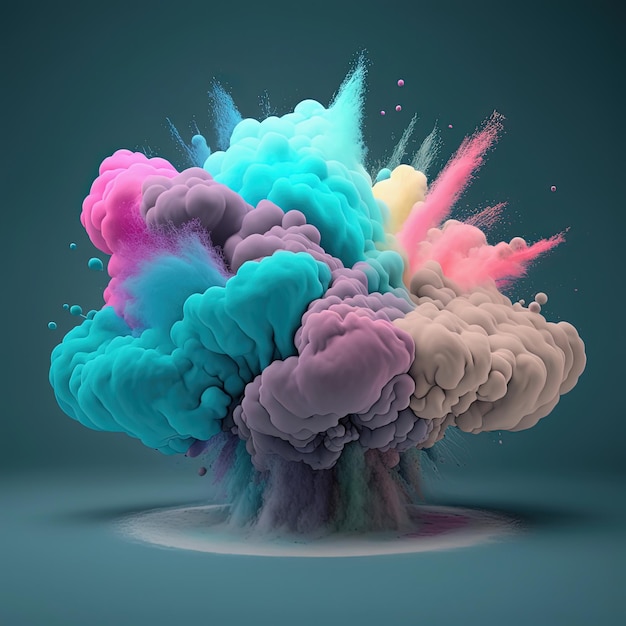 Colorful powder paint burst on blue background AI