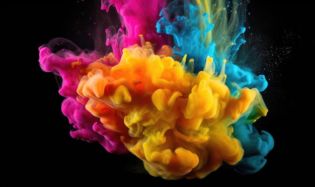 Colorful powder paint explosion on black background Creating using generative AI tools