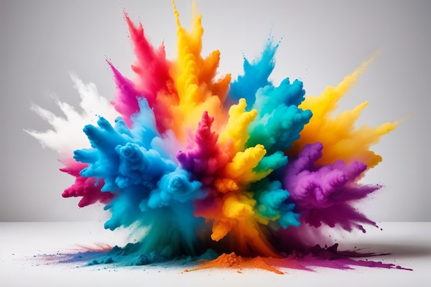 Colorful powder smoke explosion isolated on white background vibrant color concept