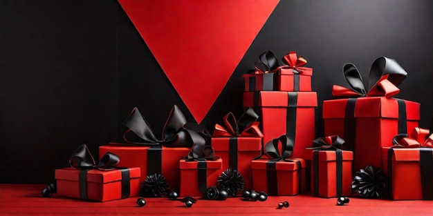 Colorful presents on red and black background