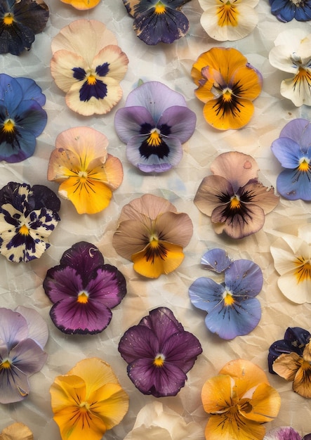 colorful pressed flowers on parchment paper