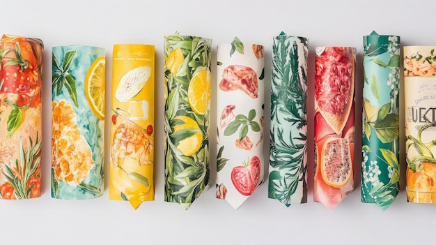 Photo colorful printed food wrapping papers