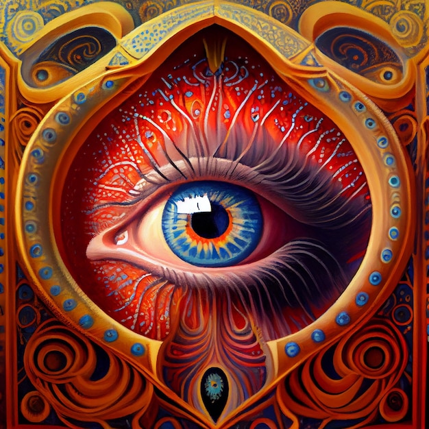 Colorful psychedelic abstract surreal iris eye illustration